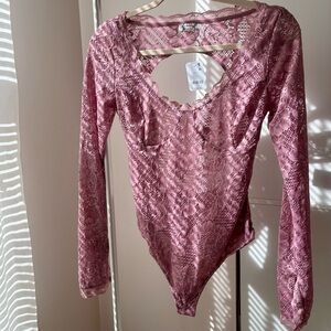 Intimately Free People Lace Bodysuit NWT Pink Long Sleeve Size Small